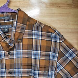 Eddie Bauer Men’s M Classic Fit Plaid Flannel Shirt 100% Cotton Brown